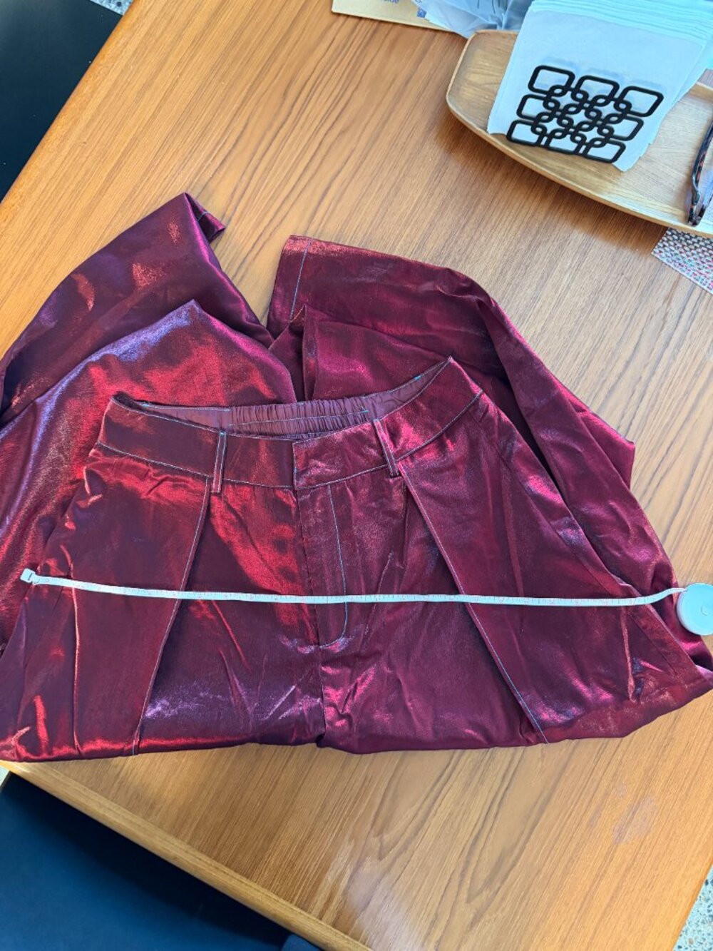 NWT AKIRA Metallic Burgundy/Turquoise Extra Wide Leg Palazzo Pants - XL - Picture 11 of 13